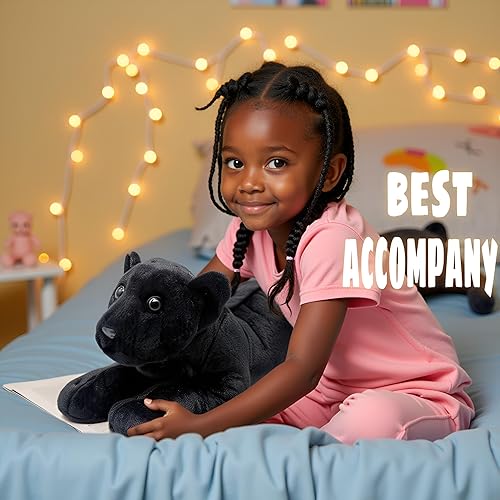 Miniatura 5 de Gisqis Black Panther - Animal de peluche de Jaguar de 16 pulgadas, lindo animal de peluche de pantera negra realista, almohada de juguete de pantera