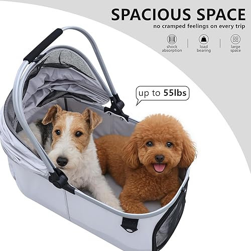 Miniatura 4 de Cochecito extra grande para mascotas, cochecito para perros jumbo para 3 mascotas pequeñas de hasta 50 libras, cochecitos estables resistentes con