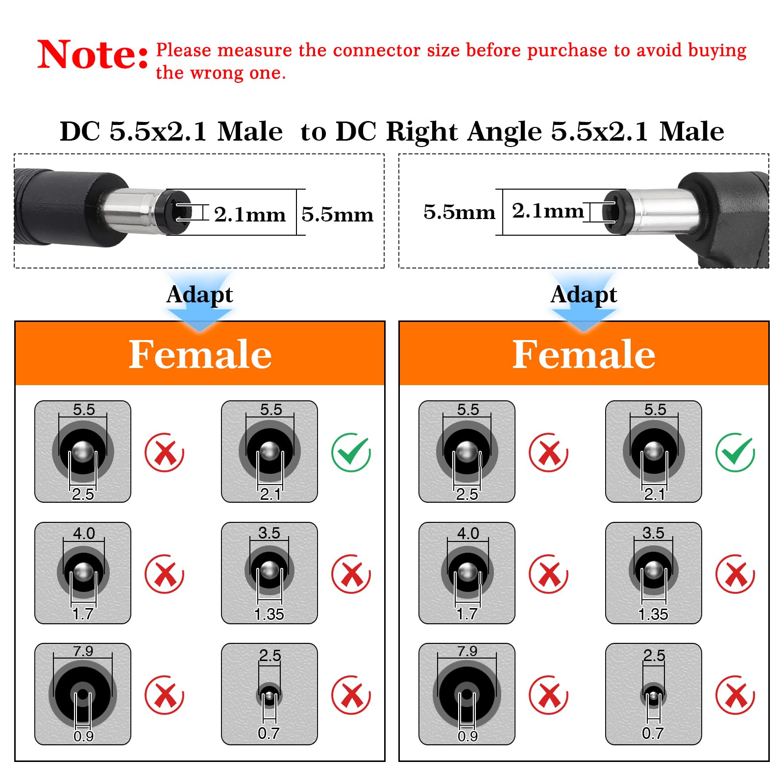 2 Pezzi 1m 5.5x2.1 mm 24V 12V Cavi di Prolunga per Alimentazione DC, DC Cavo Estensione Angolo Retto Maschio a Maschio 22AWG, per Telecamera Sicurezza CCTV, DVR, Nero
