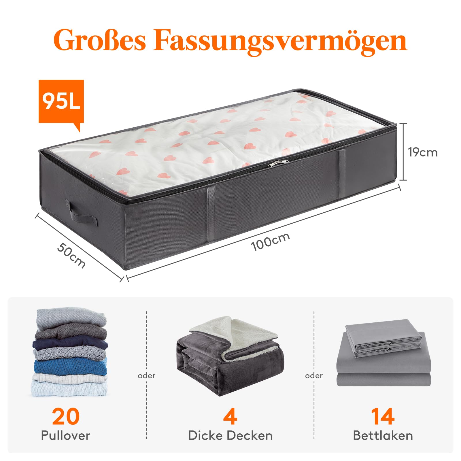 3 Sacchetti Sotto Letto Pieghevoli Con Finestra Trasparente - Organizzatore Per Coperte E Vestiti, 60x30x15cm, Beige - Foto 3