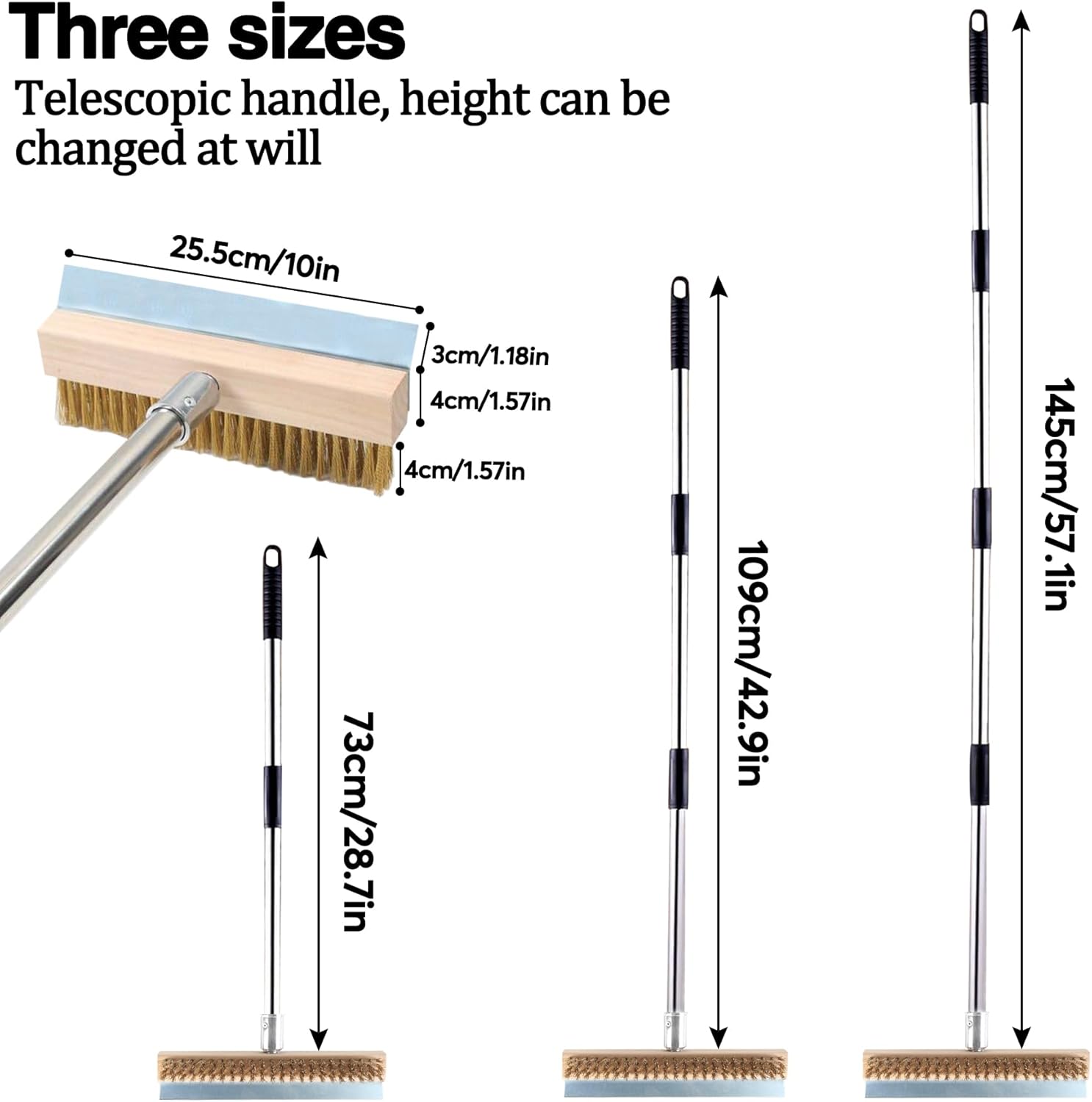 Stainless Steel Pizza Oven Brush, Grill Brush with 4 Sections Detachable Long Rod Design and Scraper, Brass Bristles Pizza Brush for Restaurants, Commercial Cleaning, Kitchens, BBQ Shelf