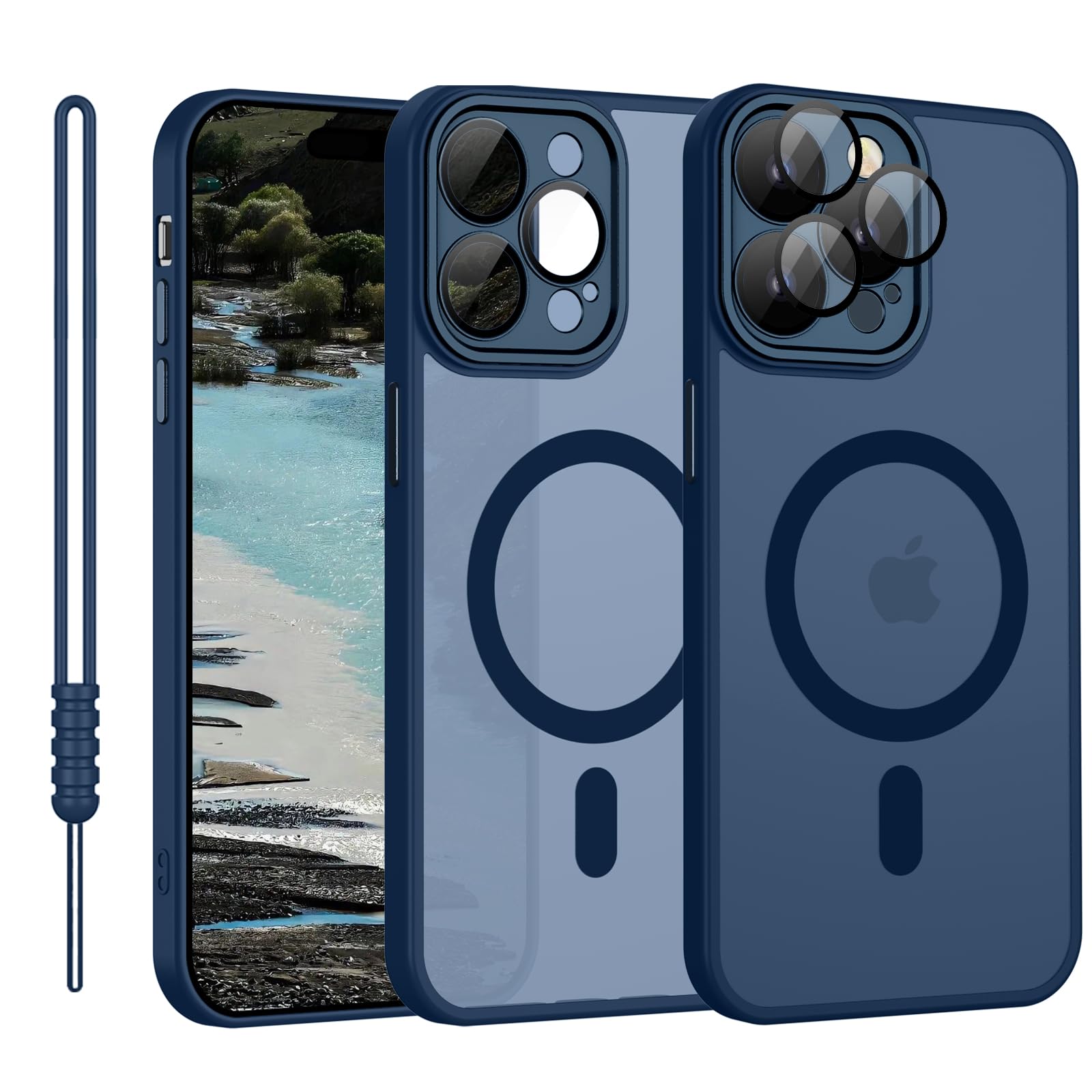 iPhone 15 Pro Hülle Magnetic, Hanyhülle iPhone 15 Pro Magnetisch Leicht Dünn Matte Touch Kameraschutz, Kratzfeste Anti-Gelb Rutschfest Kratzfest Schutz Stoßfest Hülle für iPhone 15 Pro Dunkel Blau