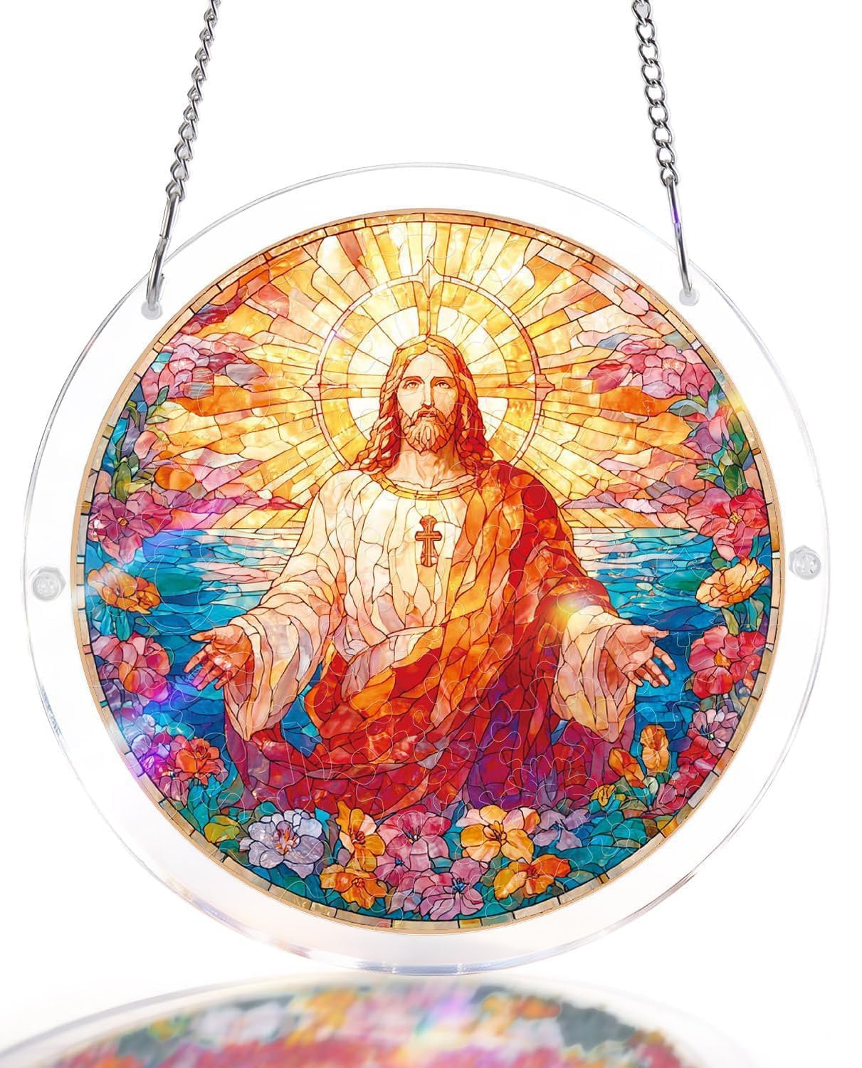 Jesus Acrylic Jigsaw Puzzles Suncatcher, 8.2 Inch Window Hanging Suncatcher Acrylic Puzzle, DIY Home Decor Art Gift