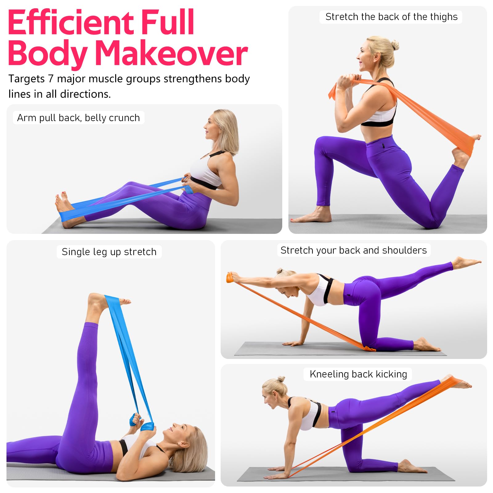 Widerstandsbänder für Training, Übungsbänder für Physiotherapie, Stretch, Erholung, Pilates, Reha, Krafttraining und Yoga Starter-Set