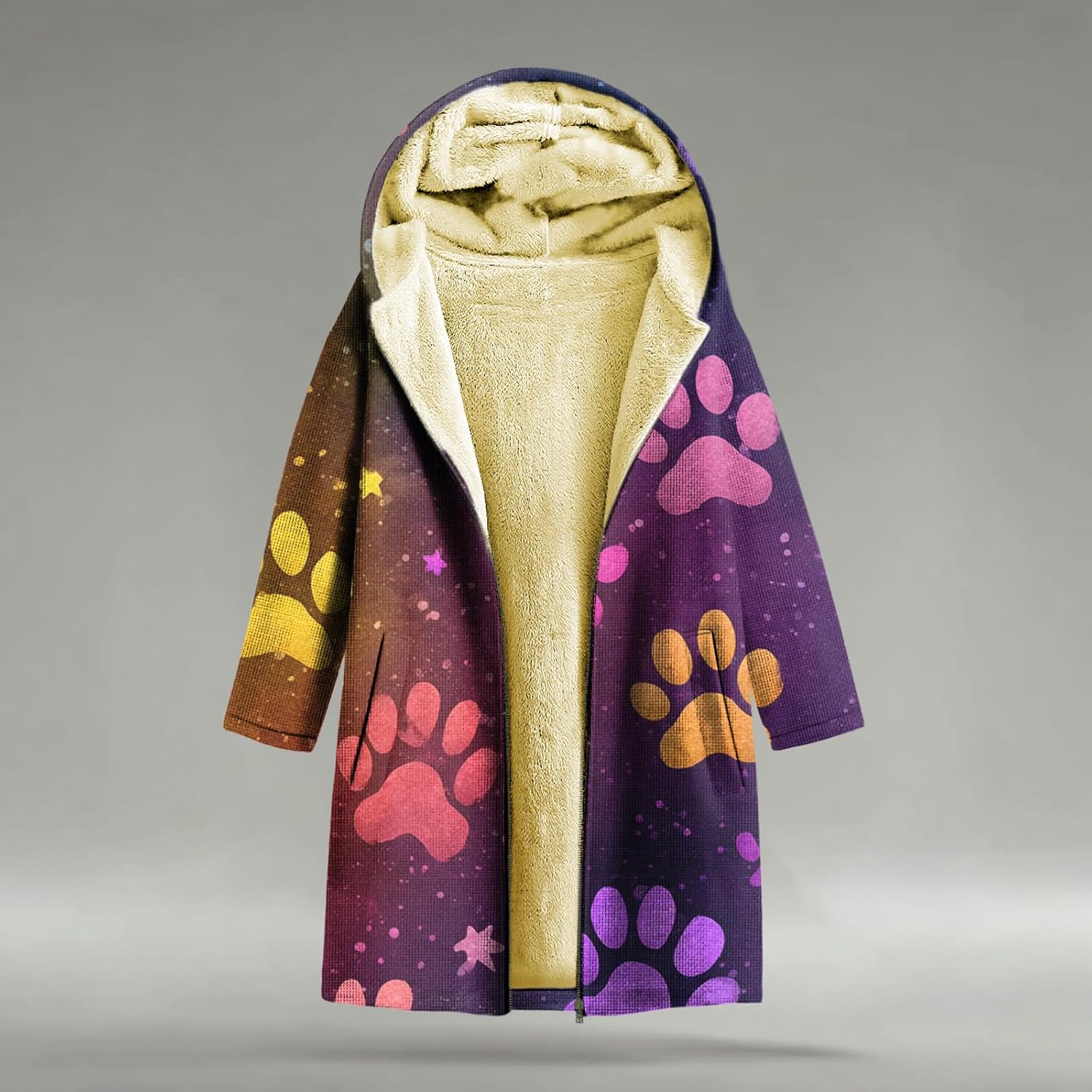 Fashion Womens Hooded Sweatshirts Casual Floral Print Fleece Lined Winter Jacket Warm Comfy Long Coat with Pocket - Image 2