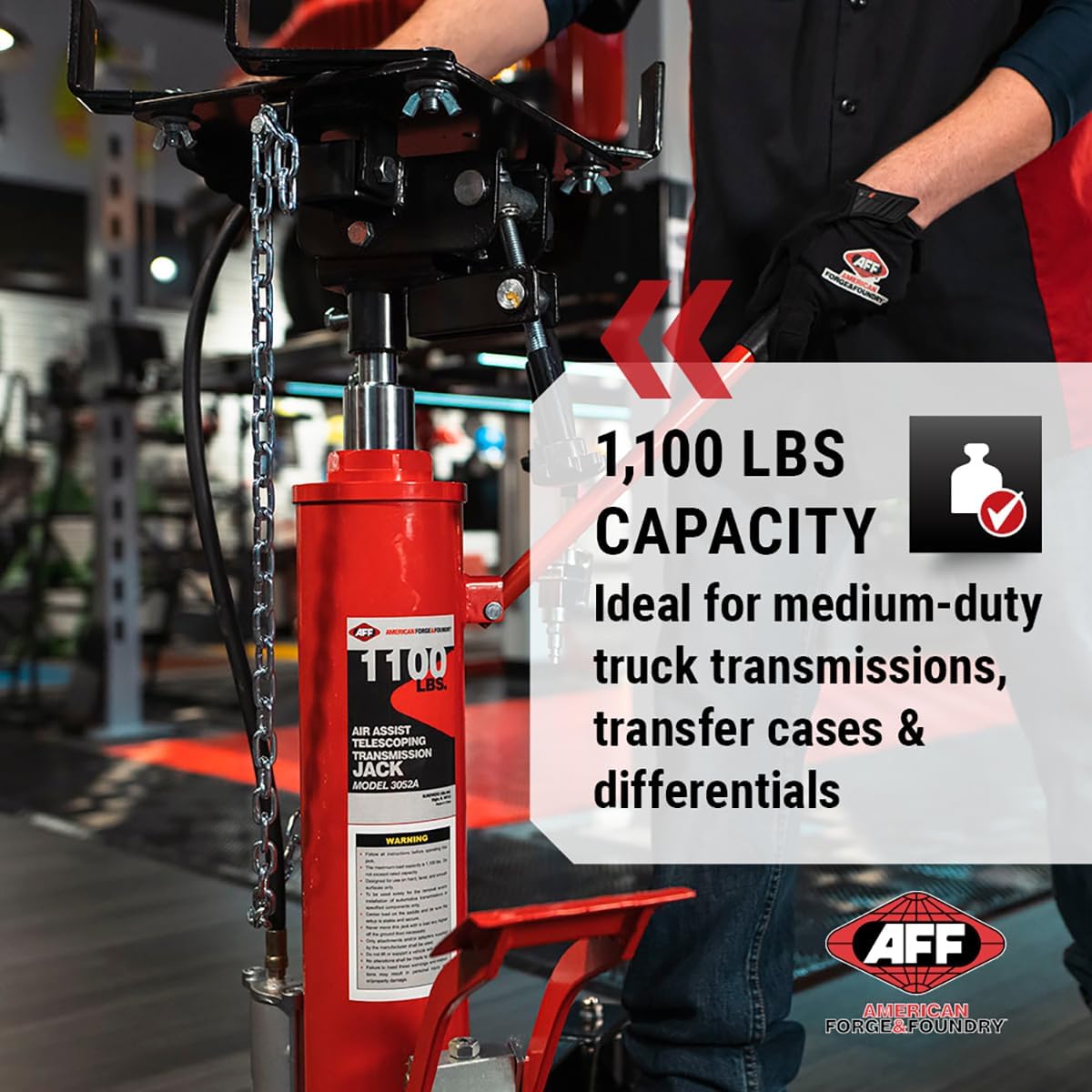AFF Telescoping Transmission Jack - Truck Transmission Floor Jack with Universal Head and Wide Base (Multiple Weight Capacities)