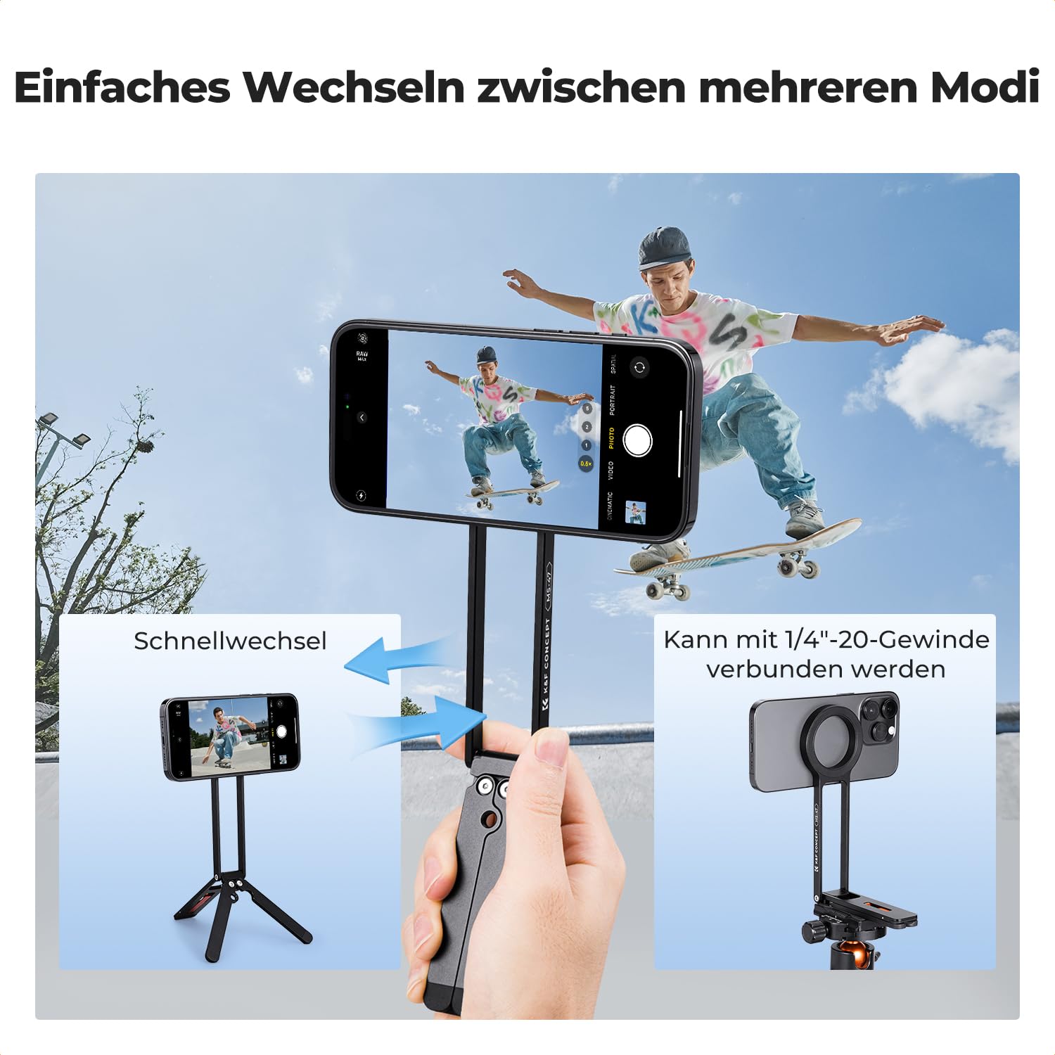 K&F Concept MS-47 Magnetisches Handy Stativ, tragbares Mini Selfie Stick Stativ für Smartphone mit 360°Drehung, rutschfeste Silikonpolster für stabilen Halt, Kompatibel mit iPhone, Samsung&Android