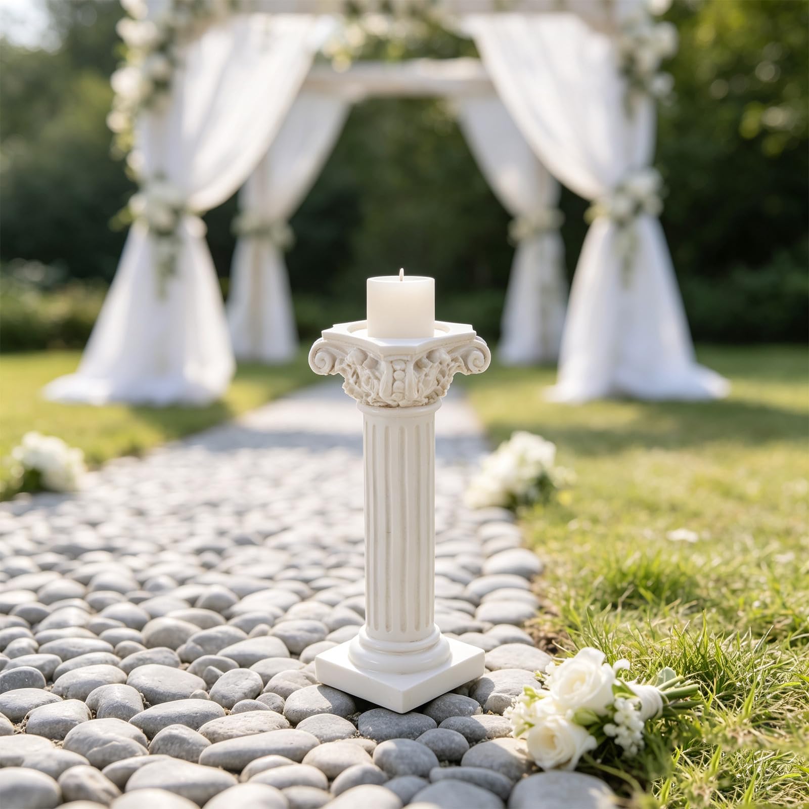 YARNOW Colonna in resina con piedistallo, supporto espositivo europeo per fiori, candele, statue, piedistallo a colonna greca, decorativo per la navata nuziale.