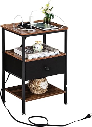 Miniatura 33 de VECELO Mesitas de noche, mesas auxiliares modernas, mesita de noche con cajón y estante de almacenamiento para dormitorio, sala de estar Retro