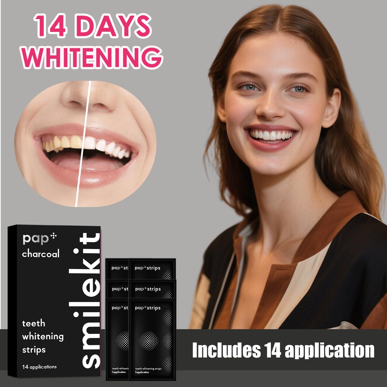Strisce sbiancanti denti 28 applicazioni,di bambù del carbone di legna sbiancamento dei denti strisce,Sbiancamento Senza Danni,Teeth Whitening Strips, pulizia