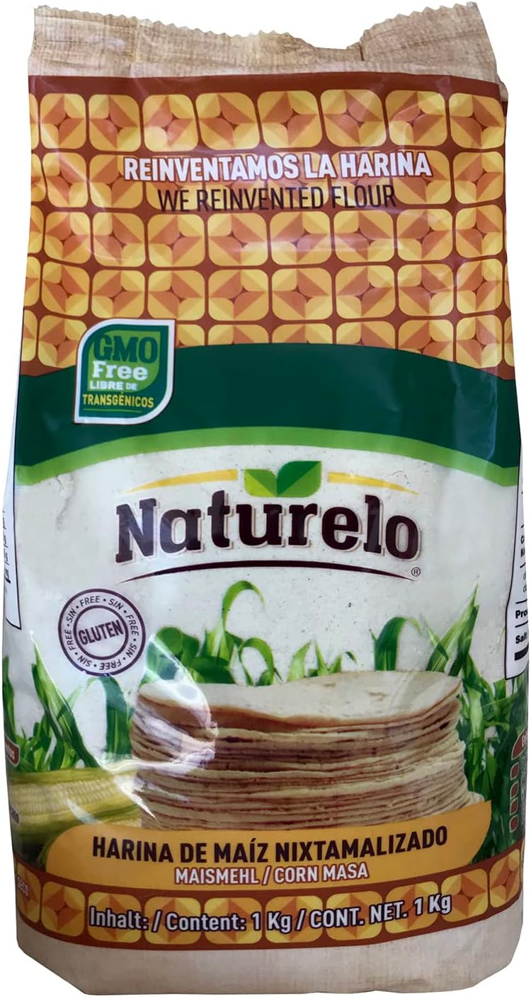 Naturelo Harina De Maiz Blanco 10 x 1kg Case/Mexican White Corn Flour, Gluten Free & GMO Free Flour for Tortillas