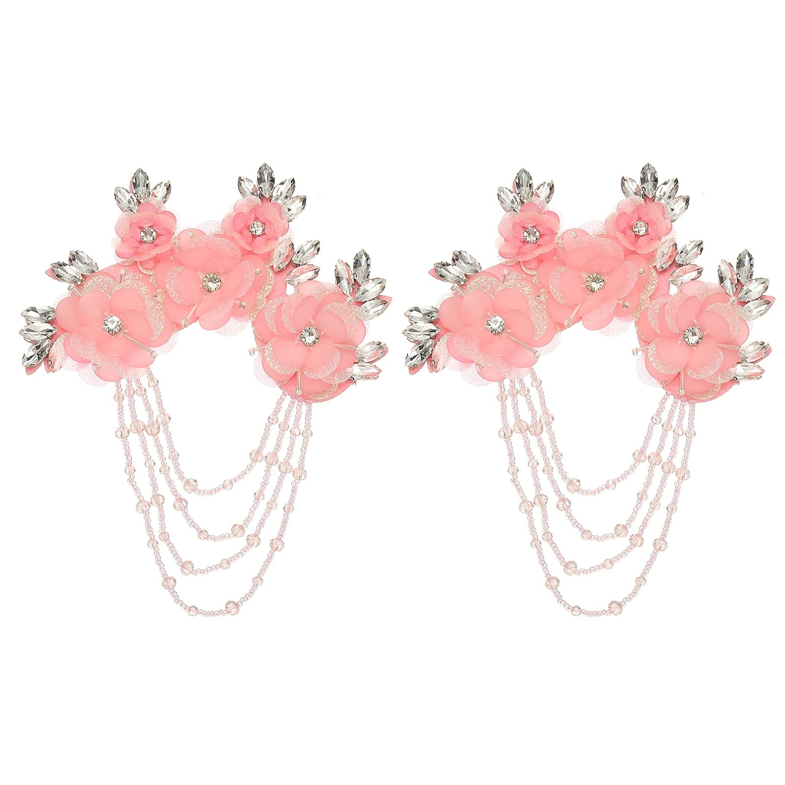 Appliques fleurs strass pour robes mariage - 2 patches roses 3D