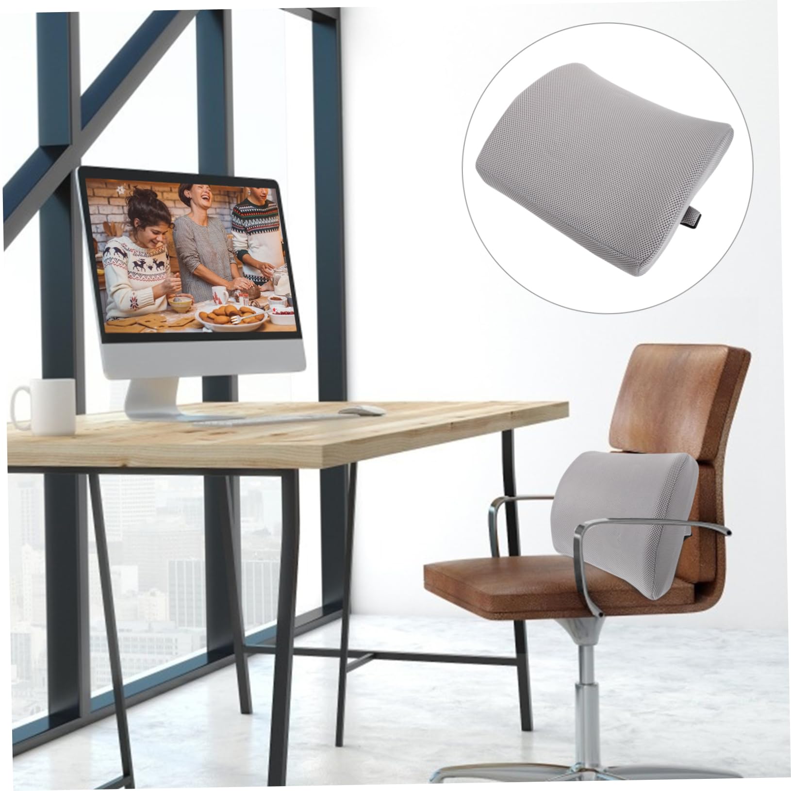 PLAFOPE Cojín Lumbar Viscoelástico Ergonómico de PU Diseño Transpirable y Soporte para Aliviar Presión en Asiento de Oficina y Coche