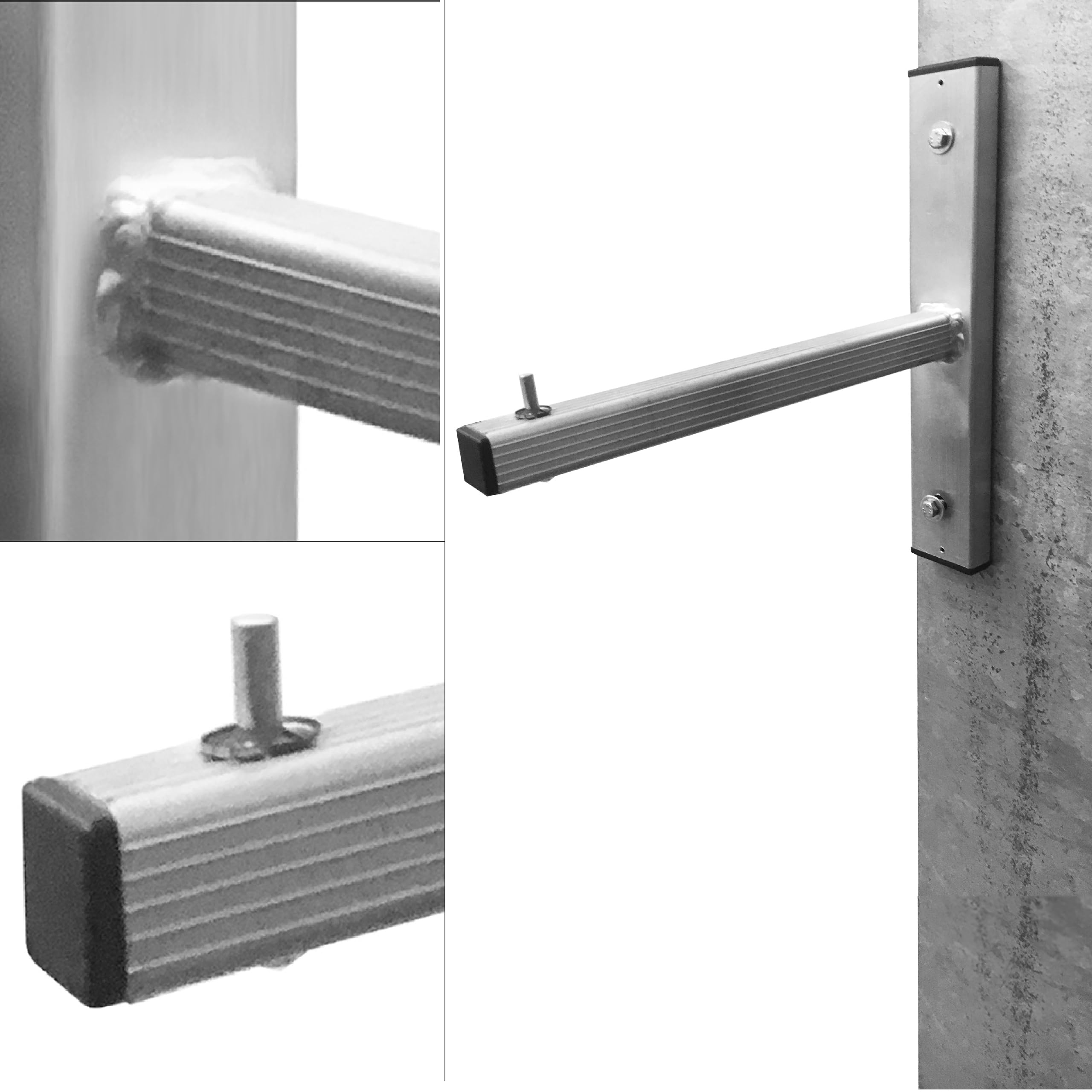 DRABEST - Uchwyt do Drabiny, Ścienny, Aluminiowy – 2 Sztuki - Mocny Uchwyt na Drabinę - Odporny na Warunki Atmosferyczne - Nośność 80 kg - Do drabin 1-, 2- i 3-elementowych