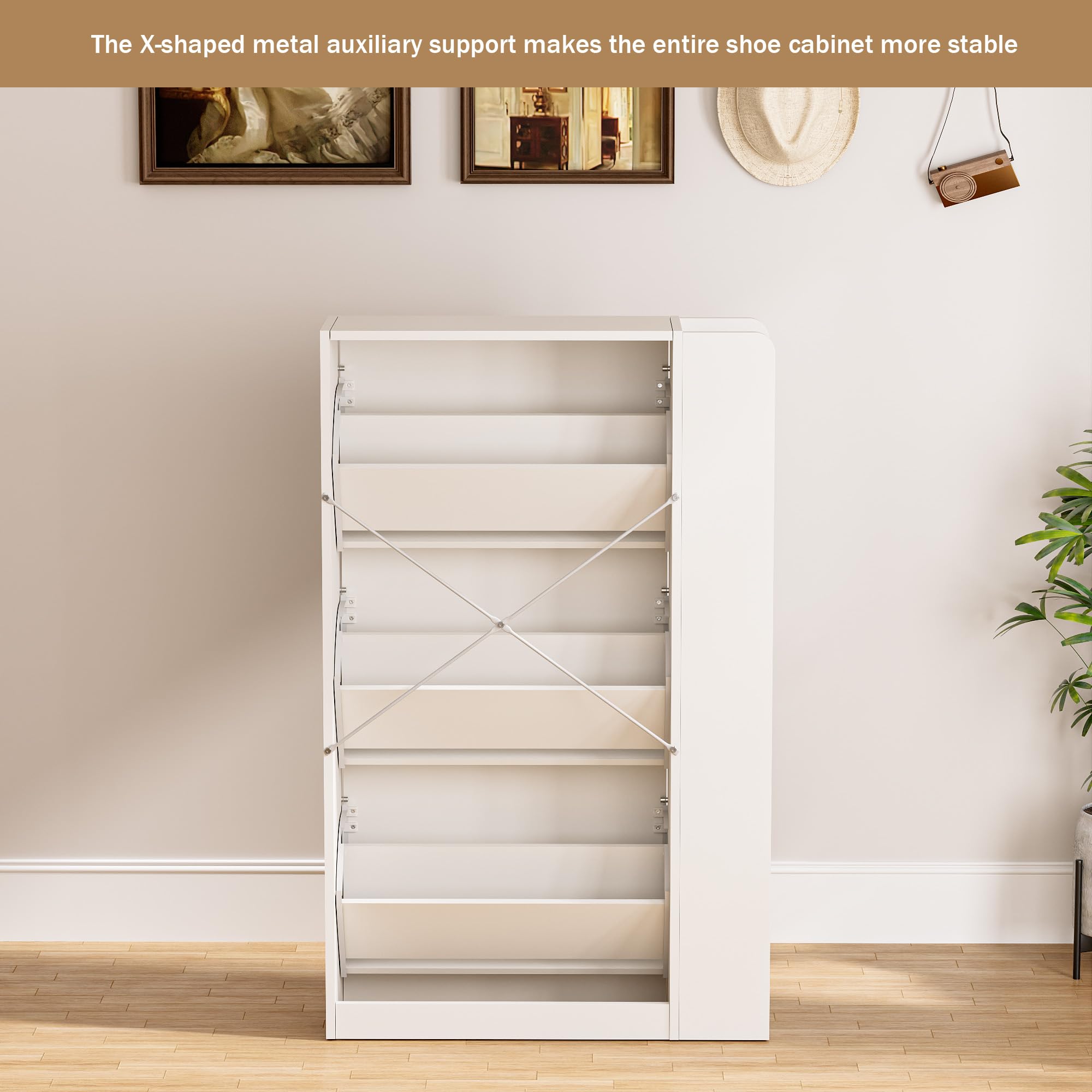 Scarpiera Salvaspazio Slim Scarpiera ingresso Scaffali portascarpe con 3 scomparti Scarpiera a 3 ante Può contenere 18-24 paia di scarpe 73,5x24x118cm Bianco (EUR≤45)