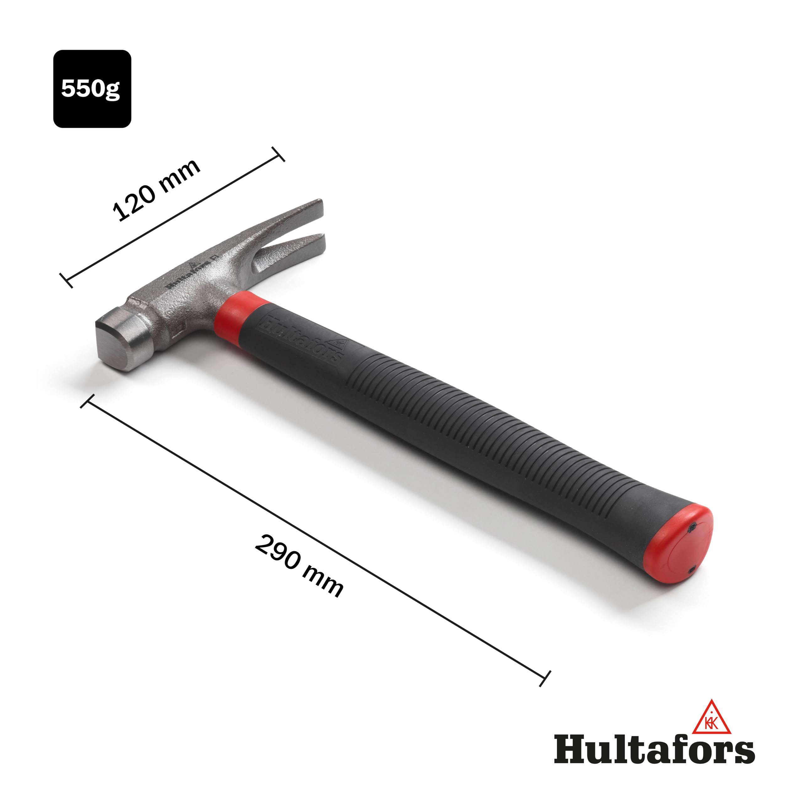 Hultafors I 820043 - Martillo de electricista (550 g, incluye soporte para cinturón, fabricado en Suecia, acero optimizado para la eliminación de clips de cables, clavos y soporte para martillo para