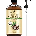 Handcraft Blends Cold-Pressed Organic Castor Oil 16 Fl Oz | Glass Bottle | 100% Pure and Natural | Premium Grade Carrier Oil | Hair, Eyelashes and Eyebrows | Hair and Body