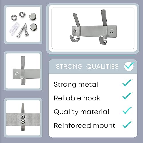 Miniatura 3 de Perchero pequeño de montaje en pared, de níquel cepillado, de acero inoxidable de 6 pulgadas, con 2 ganchos dobles resistentes, colgador de pared