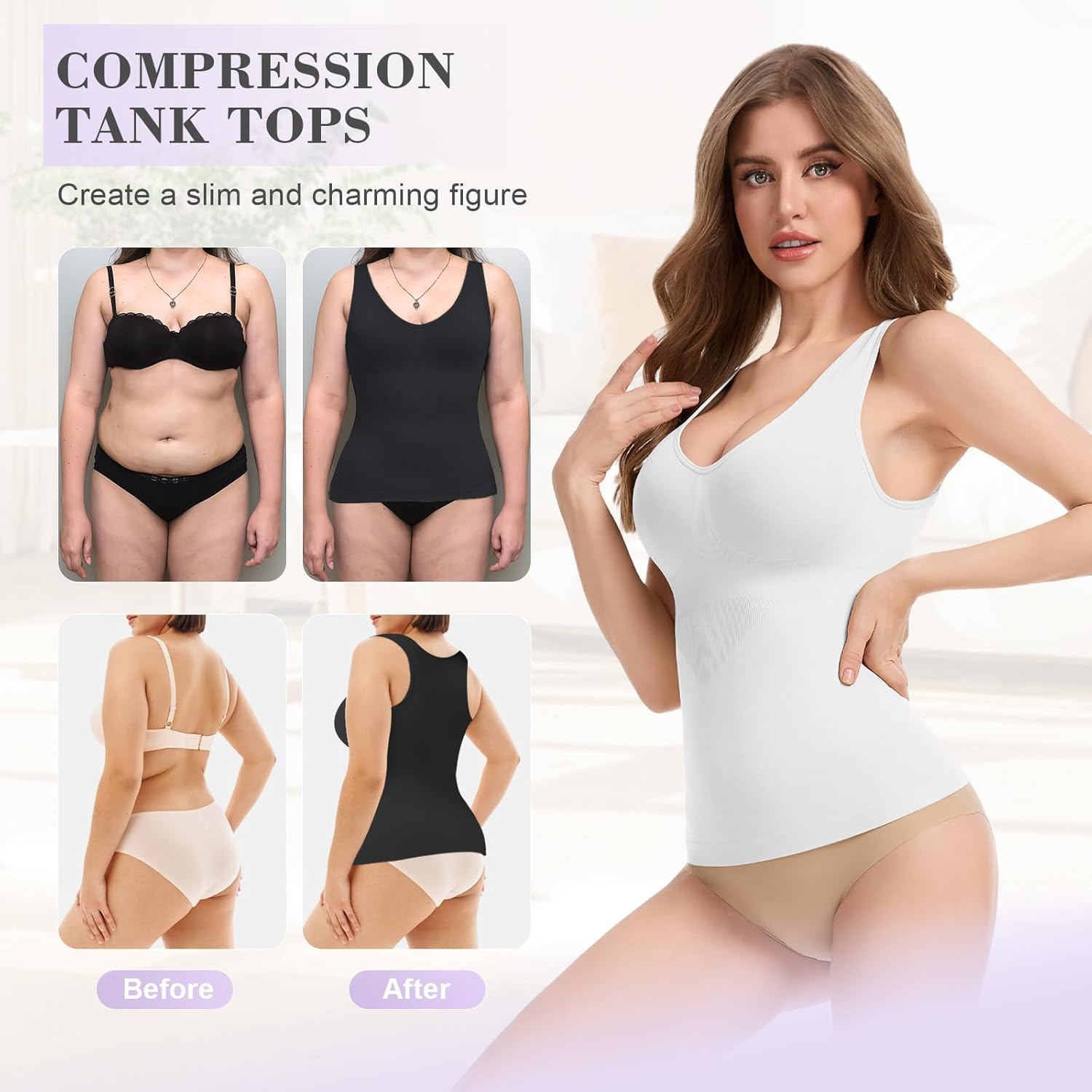 V Neck Shapewear Tank Tops for Women Tummy Control Compression Camisoles Slimming Body Shaping Tank Tops Cami - Image 4