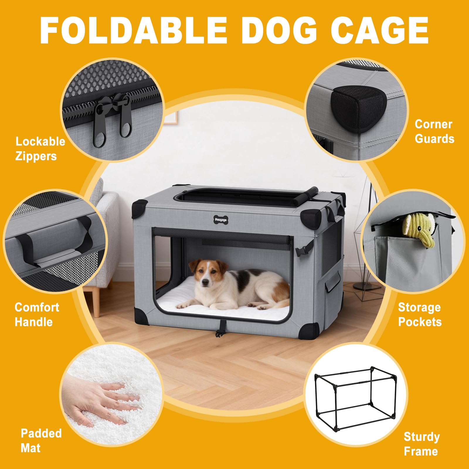 Collapsible Dog Crate 36 Inch with Plush Mat, 5 Mesh Windows Foldable Pet Kennel, Portable Pet Crate for Indoor & Outdoor – Easy Assembly No Tools Required - image 3