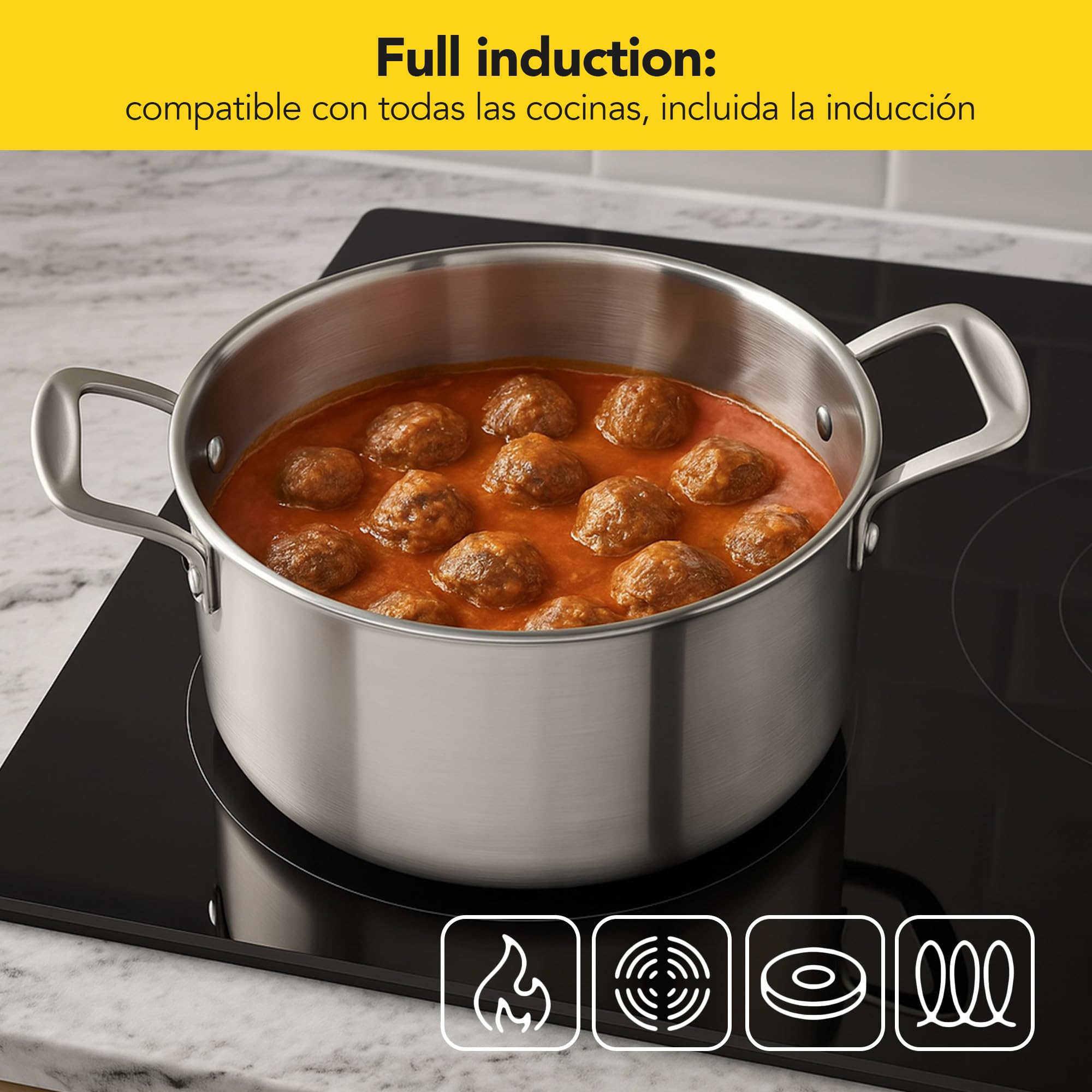 CASTEY - Olla con tapa de Malmö, 24 cm, Acero Inoxidable, Color Plateado, Tecnología Trimetal Induction, Distribuye de Forma Homogénea el Calor, Resistente y Duradera