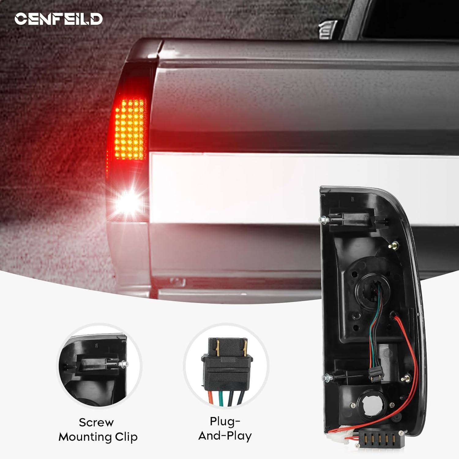 LED Tail Lights Assembly + 3rd Third Brake Cargo Lamp Fit for 97-03 Ford F-150, for 2004 F-150 Heritage Pickup, Rear Taillight and High Mount Stop Light, Chrome Housing Smoked Lens, 3 Pcs
