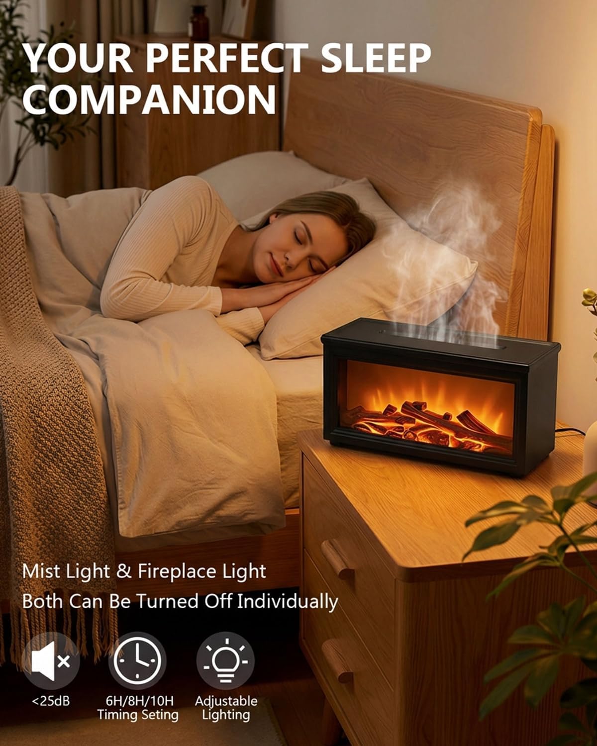 Essential Oil Diffuser, 7-Color Fireplace Fire Flame Aromatherapy Humidifier, 280ml Ultrasonic Aroma Diffuser Cozy Gift with Time Sets and Remote Control for Bedroom Home Yoga Office