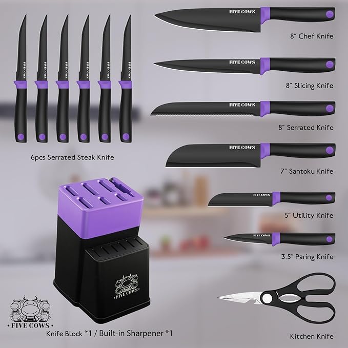 Set Cuchillos Cocina 14 Piezas Acero Inoxidable Base y Afilador miniatura 3