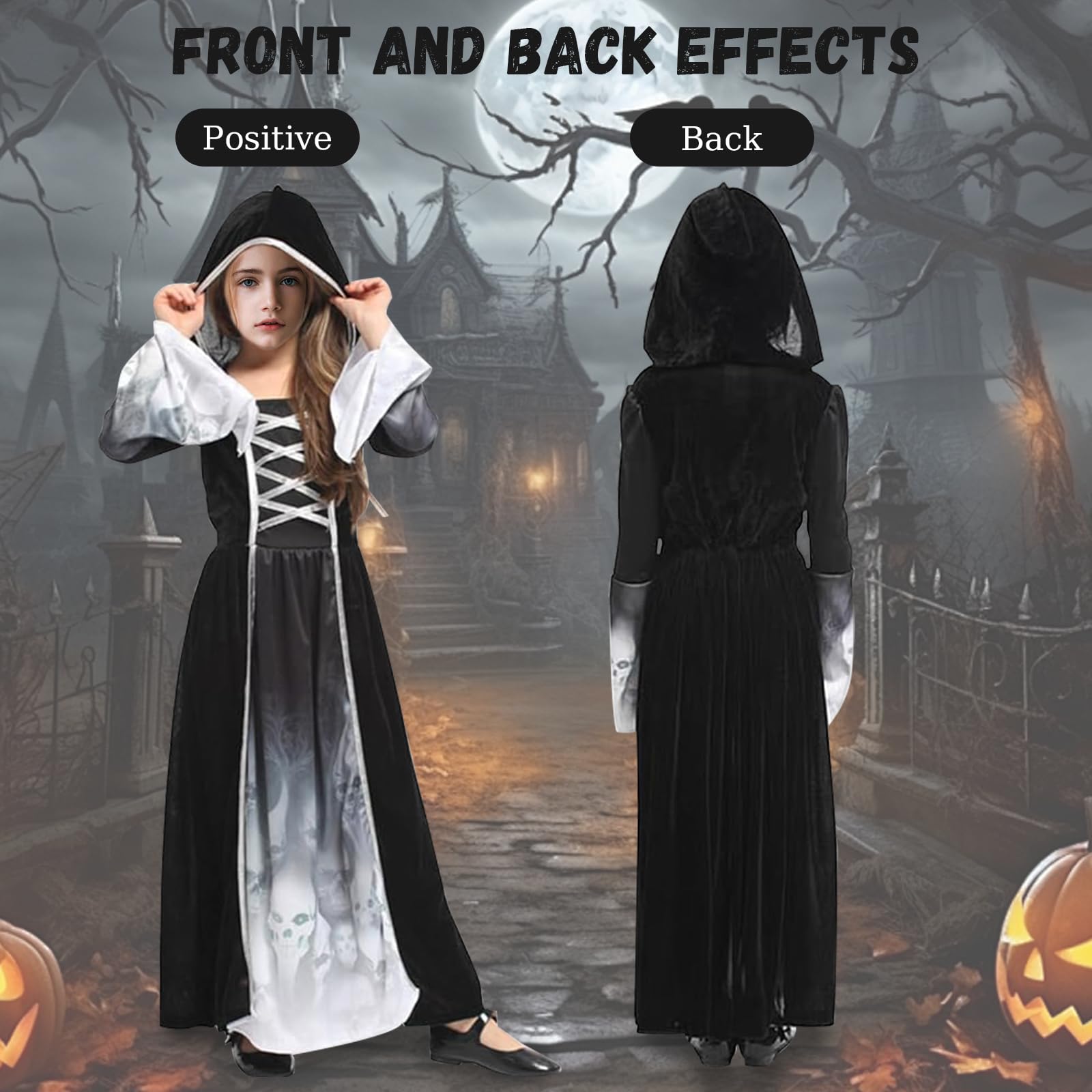 Halloween Costume Morte Bambina - Vestito da Mietitore Scheletro per Ragazza con falce - Costumi Grim Reaper Bambini per Halloween Carnevale Cosplay Festa
