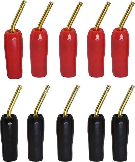 CERRXIAN Gold Plated 2mm Banana Plug Screw Type Audio Speaker Cable Connector Adapter(Black & Red,10-Pack)
