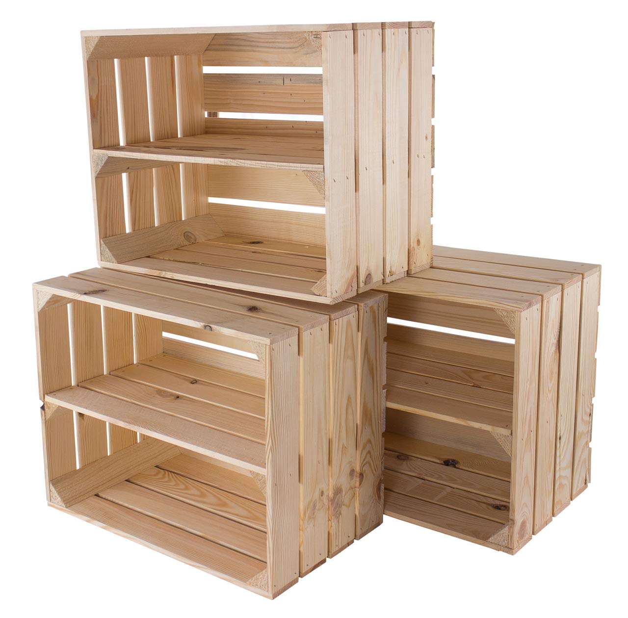 Kistenkolli Altes Land Schuhschrank Schuhregal Naturholz unbehandelt upcycling massivholz Holzkisten Weinkisten Regalkisten Maße 50x40x29cm (je Kiste) (3er Set Johanna Längs)