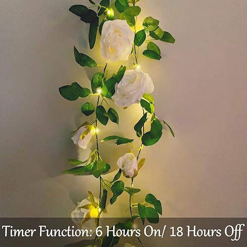 Miniatura 3 de Guirnalda de flores artificiales con 20 luces LED, 6.56 pies colgantes de rosas y vides, guirnalda de luces decorativas para jardín, boda,