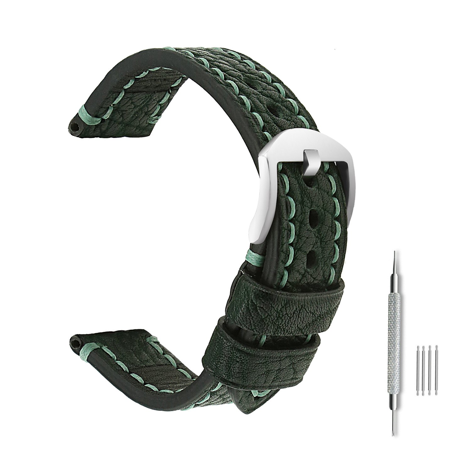 omyzam Watch Strap 26mm with Leather Men's Replacement Watch Band Brown Stainless Steel Buckle Strap for Variety of Traditional Watches Sports Watch Replacement Parts