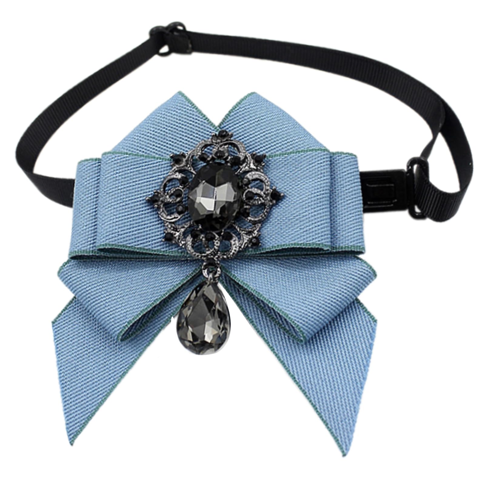 KMGDM Vintage Ribbon Bowtie with Bling Rhinestone Adjustable Jewelry French Color Rhinestone Elegant Collar