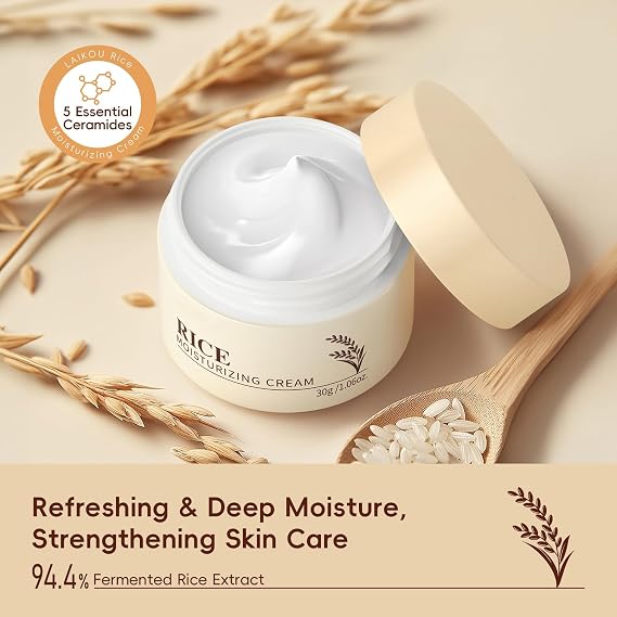 Moisturizing Rice Face Cream, 94.4% Fermented Rice Extract Rich Moisturizer for Long-lasting Smooth Absorption, Non-sticky, Nourishes Deeply, Strengthening Skin for All Skin Types