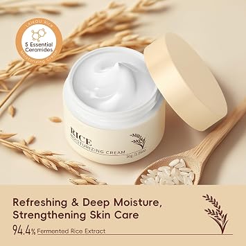 Moisturizing Rice Face Cream, 94.4% Fermented Rice Extract Rich Moisturizer for Long-lasting Smooth Absorption, Non-sticky, Nourishes Deeply, Strengthening Skin for All Skin Types