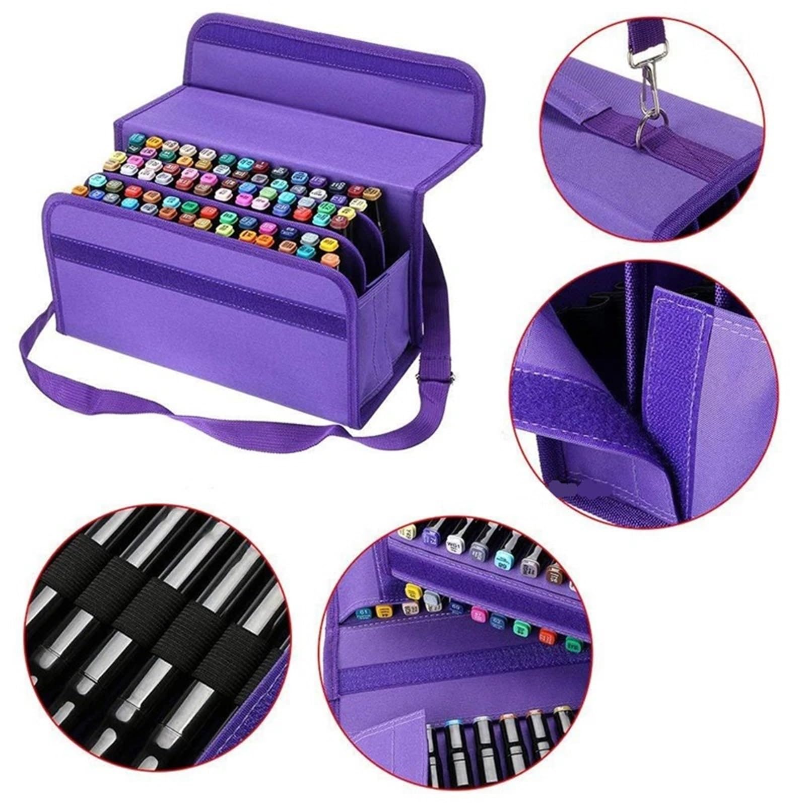 Aufbewahrungsbox für Markierungsstifte Marker Skizze Stift Tasche Tragbare Student Outdoor 80 Löcher Organizer Leinwand Handgemachte Zeichnung Große Kapazität Pinsel Tasche für Büro(Blue)