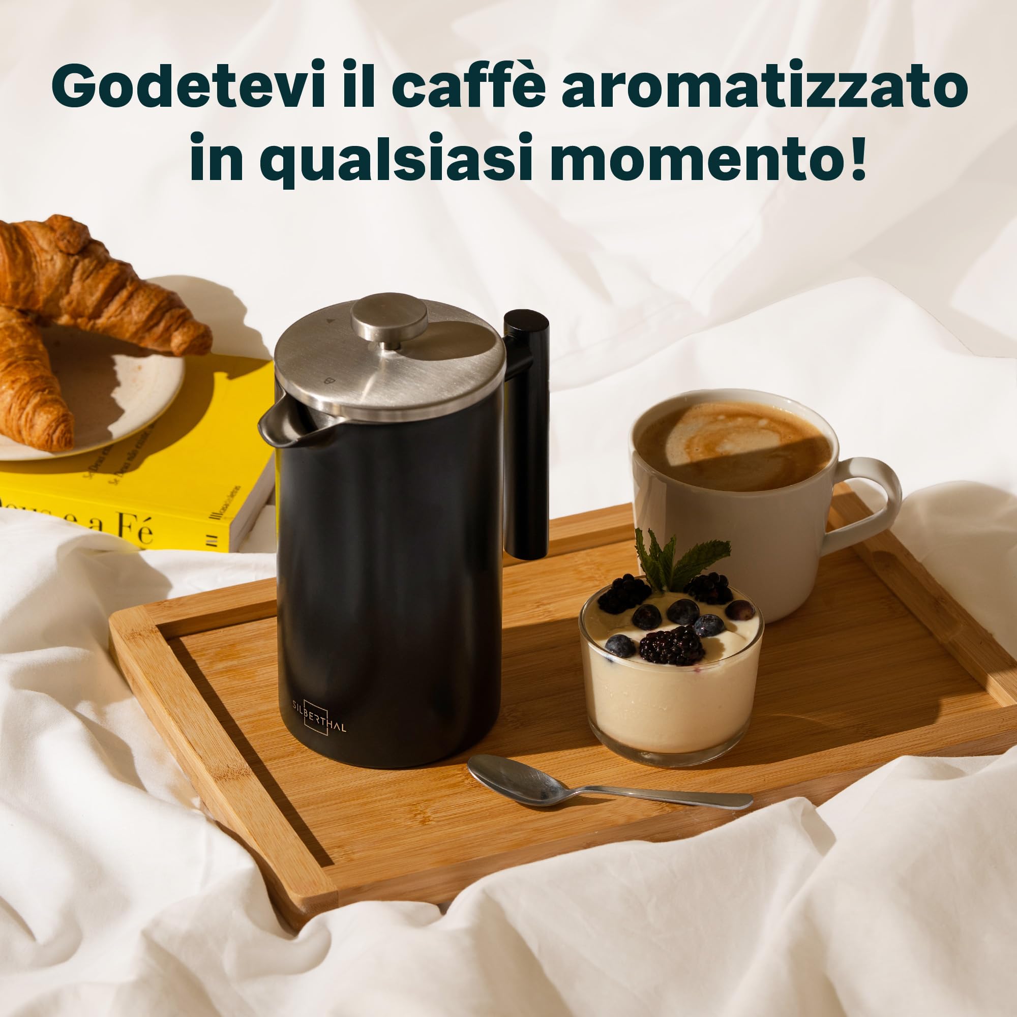 SILBERTHAL Caffettiera a stantuffo 1L - Acciaio inox - French press | Conserva il caffè caldo - Mantiene il caffè caldo - Facile da usare - Staccabile - Grande capacità 1 litro