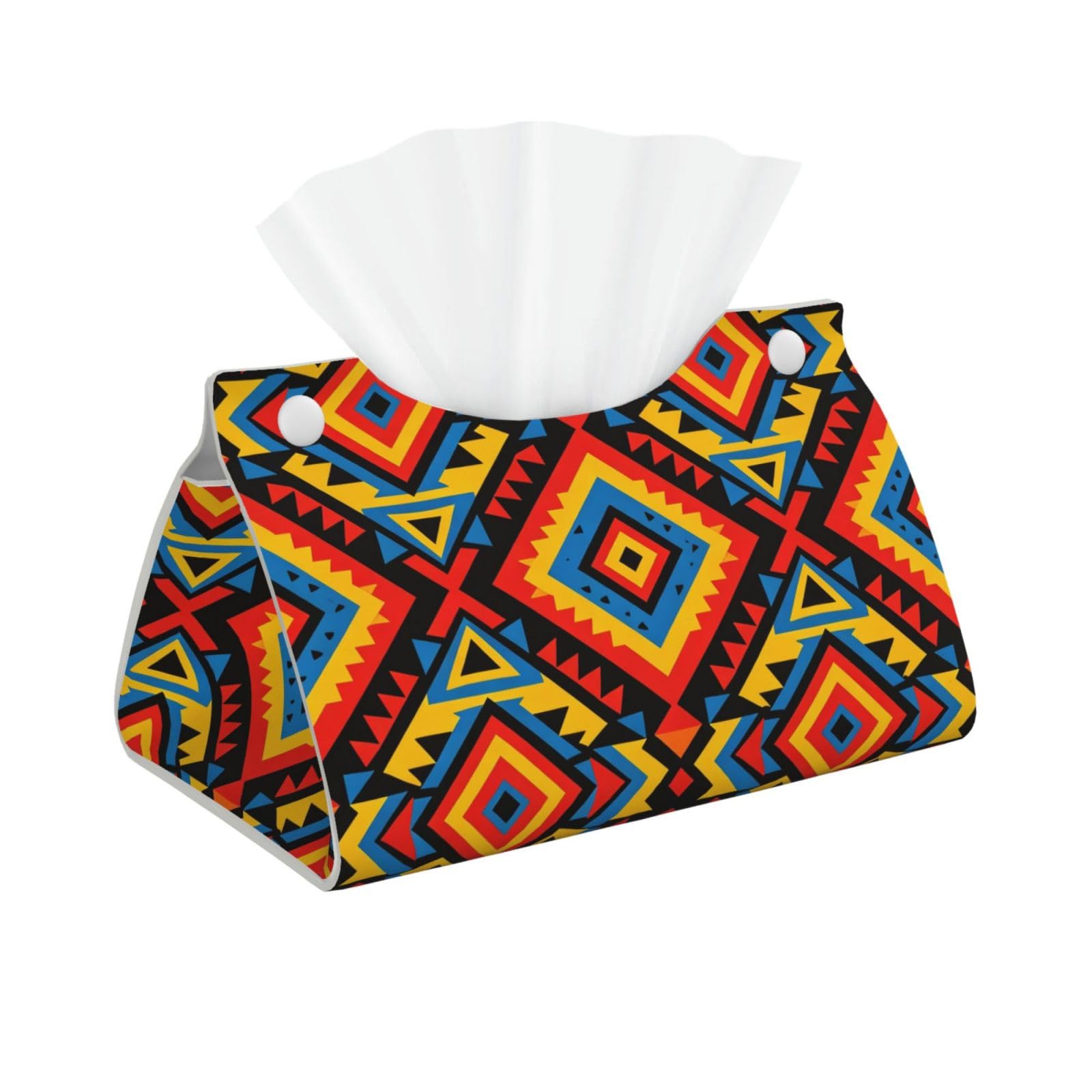 Boho Geometric Print Long Leather Tissue Box Cover-Waterproof PU Leather Tissue Holder for Bathroom, Decorative Rectangular Tissue Case