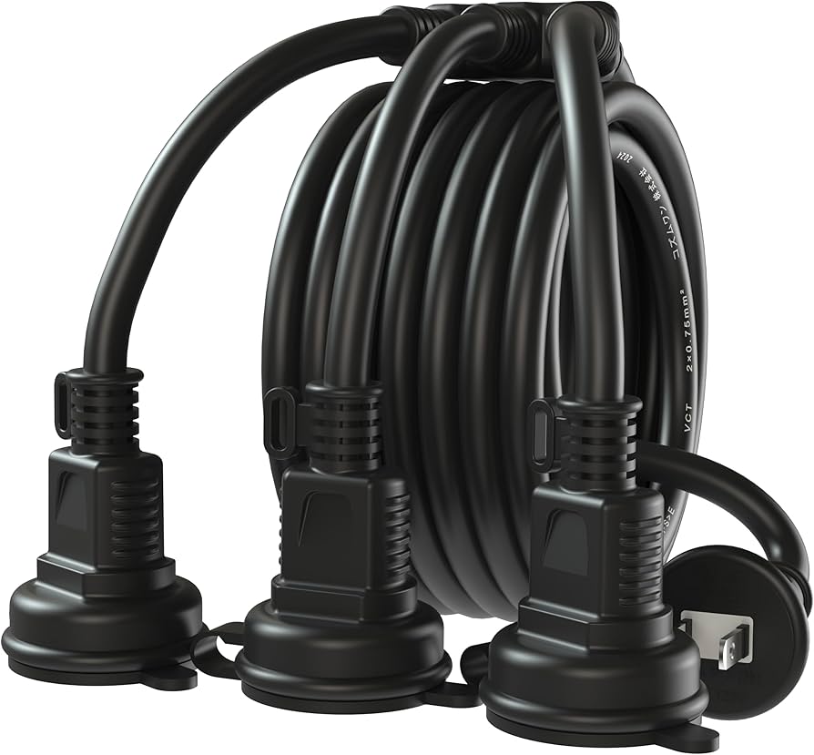 イルミネーション　防水　コード Amazon.co.jp: 延長コード 5m 3分岐 防水型 防雨延長コード 分配コード