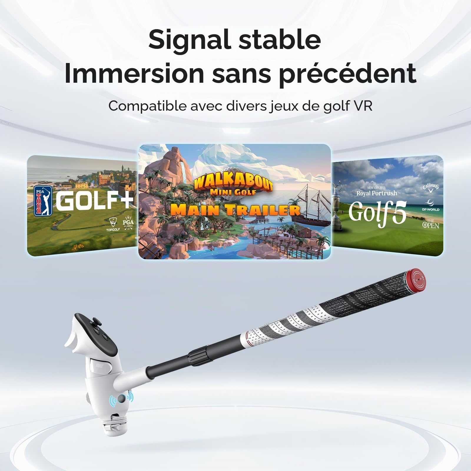 AMVR Fixation réglable pour club de golf compatible avec Meta/Oculus Quest 3S/Quest 3, longueur facilement réglable