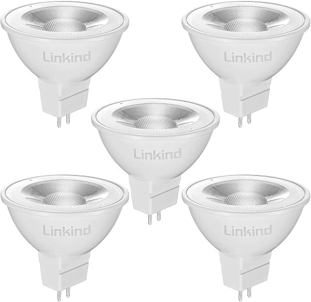 Linkind GU5.3 MR16 LED Bulbs, 12V AC/DC 5W(Equivalent to 50W) Bi-Pin Base Spotlight Bulb, 520LM, Warm White 2700K, 36°Beam Angle Track Light, Non-dimmable, Pack of 5