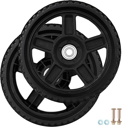 Juego de 2 ruedas de cortacésped de 8 pulgadas para cortacésped de empuje, se adapta a la mayoría de cortacéspedes estándar, incluye pernos, tuercas