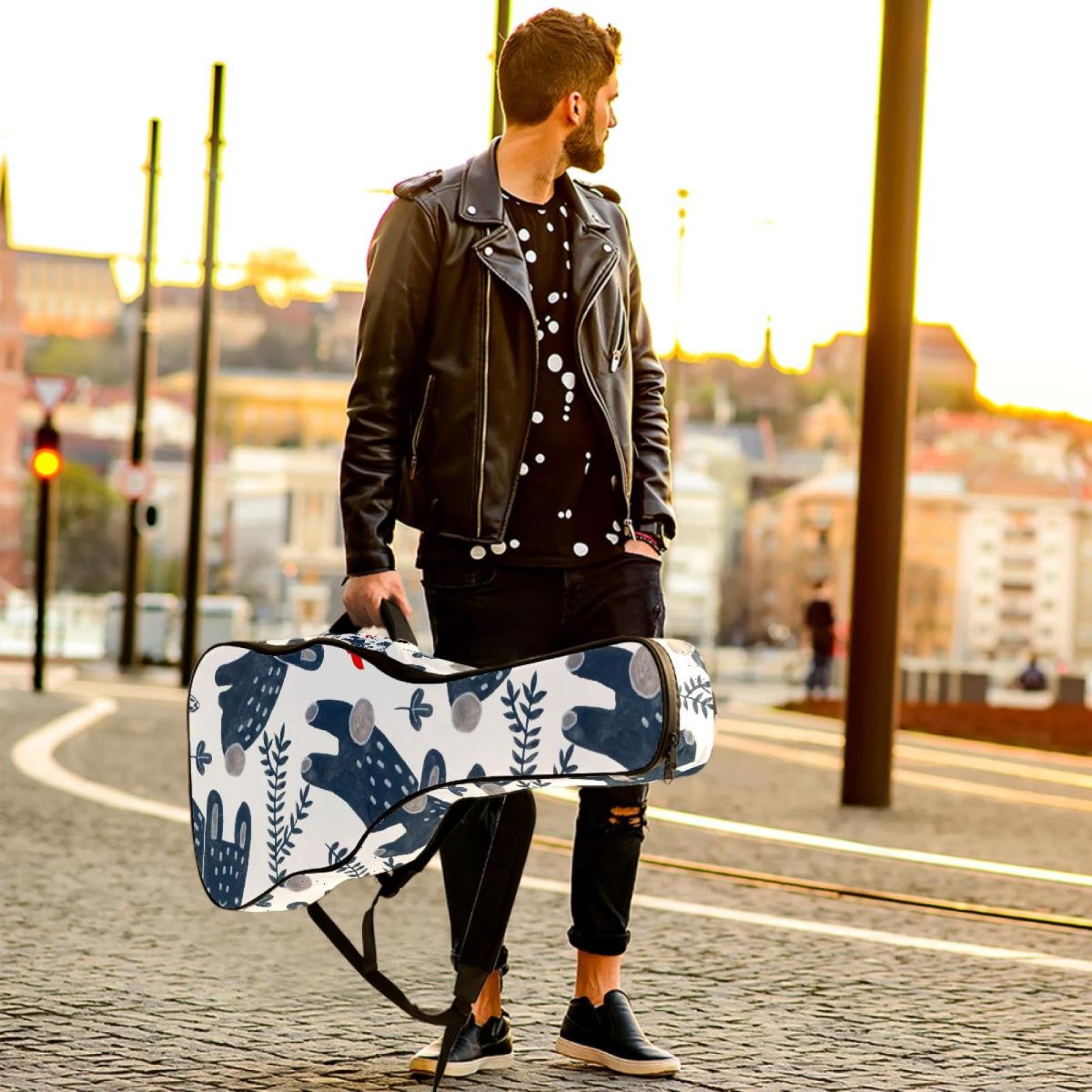 Torba na gitarę akustyczną wodoodporny plecak na gitary gruby miękki wyściełany kreskówka królik klasyczna obudowa na gitarę, wielobarwny, 42.9x16.9x4.7 in, Organizer do torby
