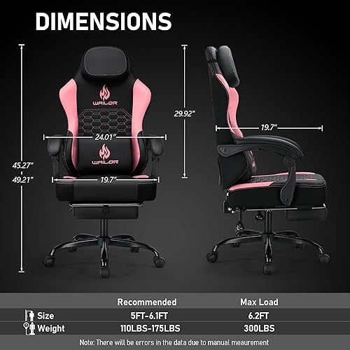 Miniatura 3 de Silla de juegos con cojín de masaje y resorte, sillas ergonómicas para adultos con reposapiés de 300 libras, silla de cuero con respaldo alto