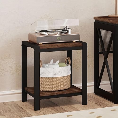 Miniatura 7 de BON AUGURE Mesa auxiliar, mesa auxiliar pequeña para sala de estar, mesita de noche, mesitas de noche con estantes de almacenamiento de 2 niveles