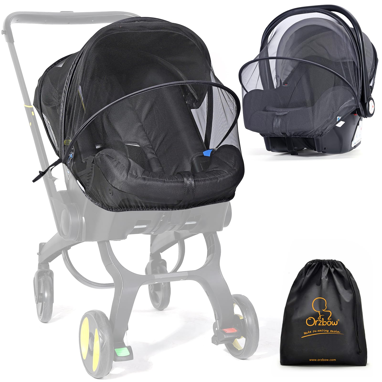 Orzbow Mosquito Net for Infant Car Seat | Universal Baby Mosquito Net Cover for Doona Car Seats and Strollers, Breathable & Durable, 2-Way Zippers,
