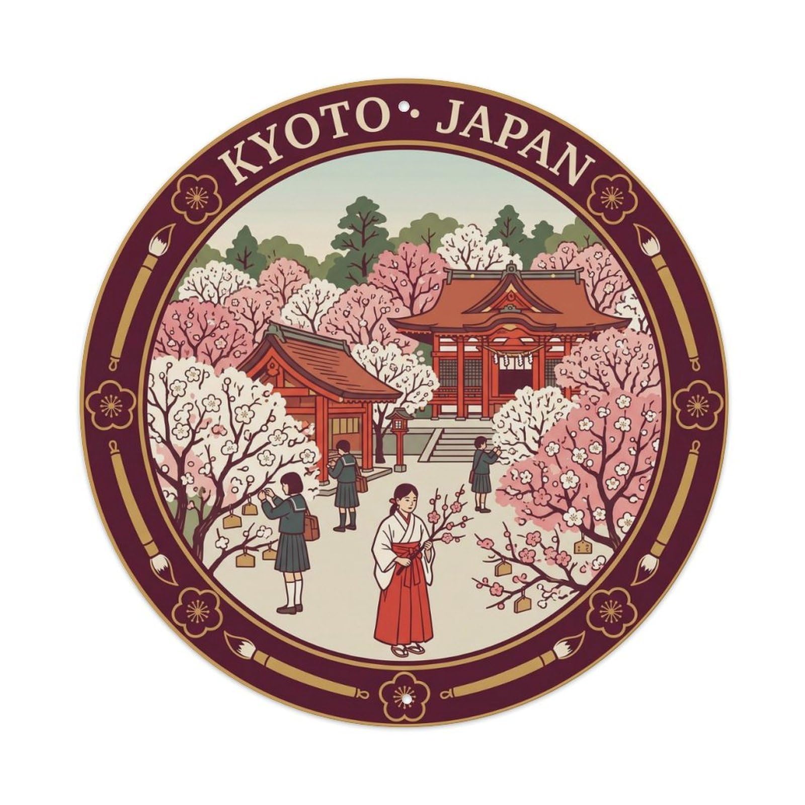 Kyoto Nishiki Tenmangu Plum Scholar Japanese Heritage Metal Tin Sign
