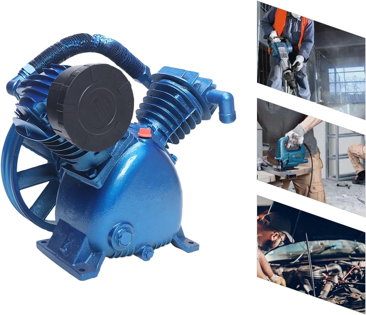 Air Compressor Head Pump, 175 PSI Twin Cylinder Air Compressor Pump, 21CFM V-Type Air Compressor Head Pump Double Stage,Cast Iron Low Noise(Style 2)