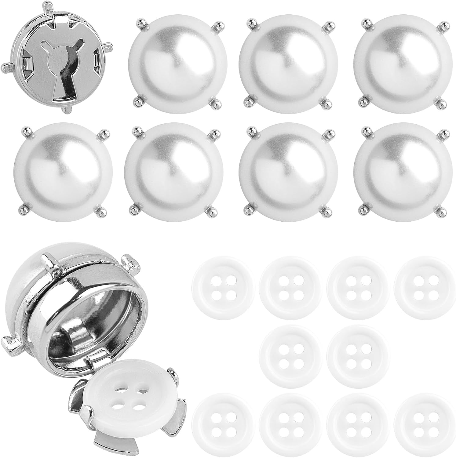 Framendino, 8 Sets Pearl Button Covers for Women Blouses with 10 Pack 11.5MM/0.43" Sewing Buttons for Shirt DIY Craft Decoration